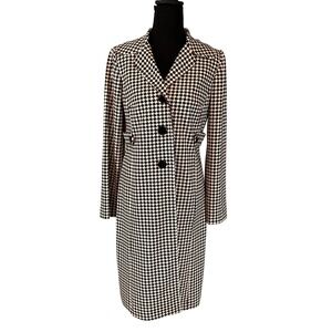 Julian Taylor New York Houndstooth Longline Coat Jacket Black White 8 Academia